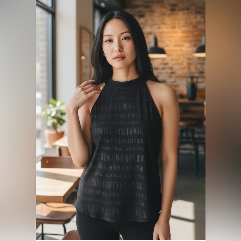 White House Black Market Black Silk Layered Halter Camisole